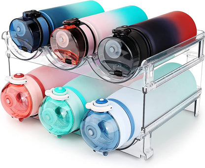 Water Bottle Organizer for Cabinet, Water Bottle Storage Organizer, 2 Packs Water Bottle Storage Rack, Water Bottle Holder for Cabinet, Stackable Water Bottle Storage Rack